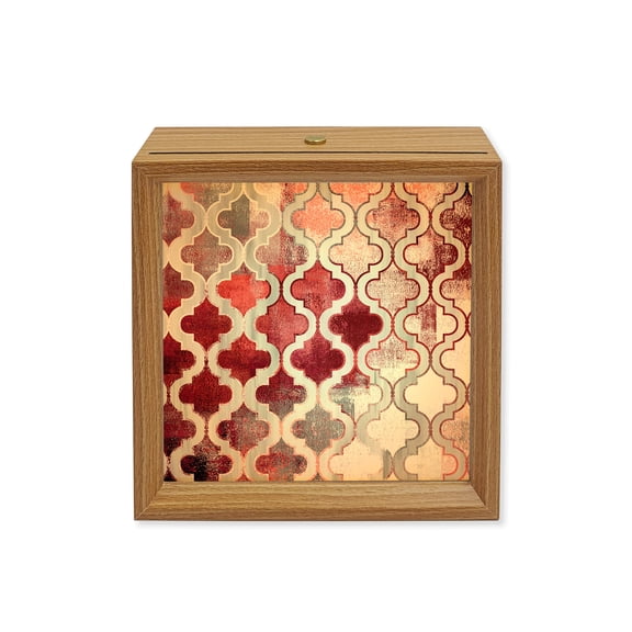 Wood Night Light Box Red Morocco Pattern Wooden LED Night Lights with USB Rechargeable Dimmable Touch Square Table Light Abstract Graffiti Art Wood Picture Frame Lamp for Bedside Desktop Display