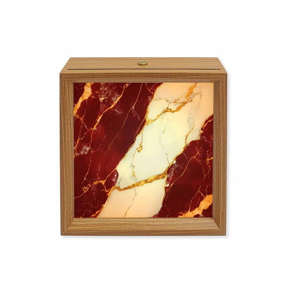 Wood Night Light Box Red White Marble Wooden LED Night Lights with USB Rechargeable Dimmable Touch Square Table Light Gold Abstract Art Wood Picture Frame Lamp for Bedside Desktop Display Home Decor