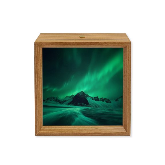 Wood Night Light Box Romantic Auroras Wooden LED Night Lights with USB Rechargeable Dimmable Touch Square Table Light Icy Lake Glacial Mountains Wood Picture Frame Lamp for Bedside Desktop Display