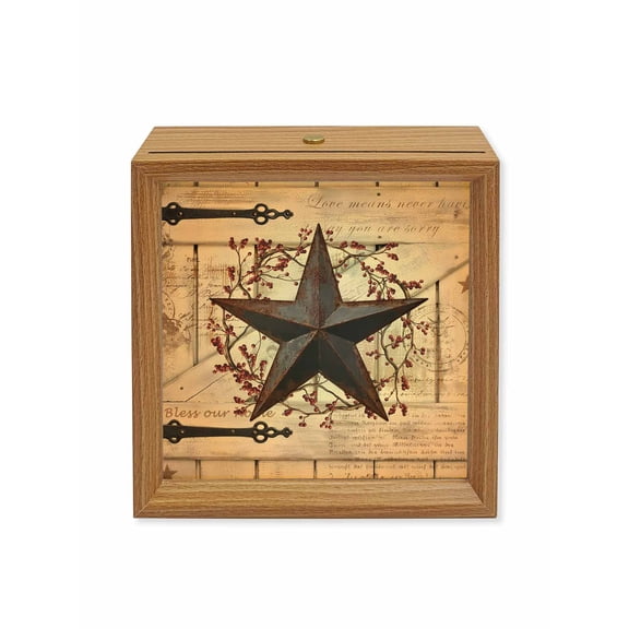 Wood Night Light Box Rusty Barn Star Doors Wooden LED Night Lights with USB Rechargeable Dimmable Touch Square Table Light Berry Retro Rustic Walls Wood Picture Frame Lamp for Desktop Display