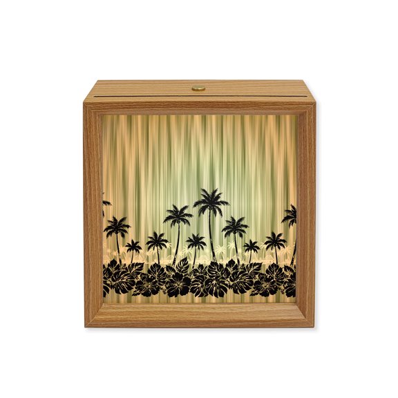 Wood Night Light Box Sage Green Palm Tree Wooden LED Night Lights with USB Rechargeable Dimmable Touch Square Table Light Tropical Jungle Forest Wood Picture Frame Lamp for Bedside Desktop Display