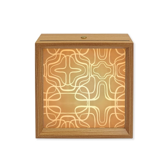 Wood Night Light Box Tan Lines Wooden LED Night Lights with USB Rechargeable Dimmable Touch Square Table Light Modern Abstract Art Curved Shapes Wood Picture Frame Lamp for Bedside Desktop Display