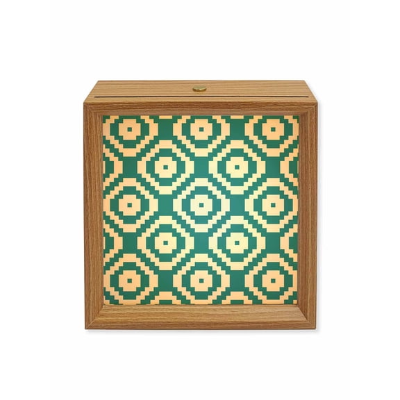 Wood Night Light Box Teal Blue Modern Geometric Wooden LED Night Lights with USB Rechargeable Dimmable Touch Square Table Light Abstract Square Wood Picture Frame Lamp for Bedside Desktop Display