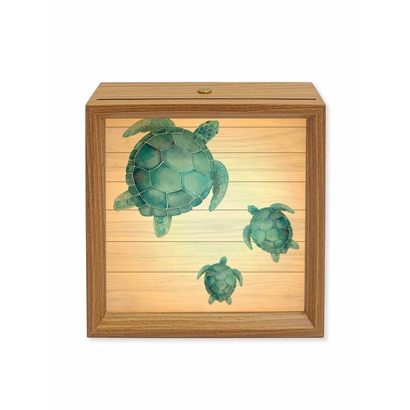 Wood Night Light Box Teal Blue Sea Turtle Wooden LED Night Lights with USB Rechargeable Dimmable Touch Square Table Light Ocean Wood Grain Wood Picture Frame Lamp for Bedside Desktop Display