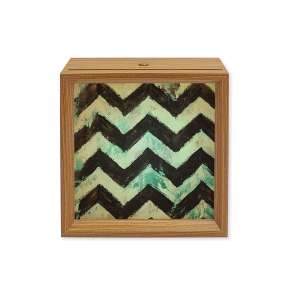 Wood Night Light Box Teal Graffiti Waves Wooden LED Night Lights with USB Rechargeable Dimmable Touch Square Table Light Distressed Stripes Dynamic Peaks Wood Picture Frame Lamp for Desktop Display