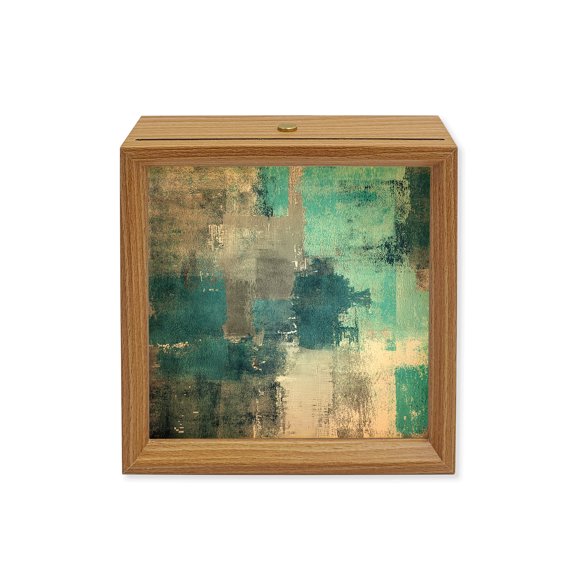Wood Night Light Box Teal Gray Block Wooden LED Night Lights with USB Rechargeable Dimmable Touch Square Table Light Abstract Art Wood Picture Frame Lamp for Bedside Desktop Display Home Decor