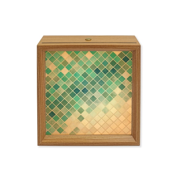 Wood Night Light Box Teal Grid Plaid Wooden LED Night Lights with USB Rechargeable Dimmable Touch Square Table Light Modern Glass Texture Wood Picture Frame Lamp for Bedside Desktop Display