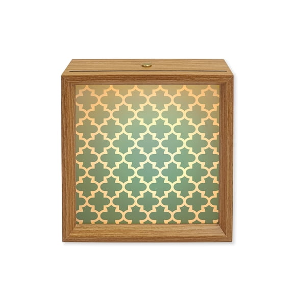 Wood Night Light Box Teal Moroccan Wooden LED Night Lights with USB Rechargeable Dimmable Touch Square Table Light Geometric Pattern Wood Picture Frame Lamp for Bedside Desktop Display Home Decor