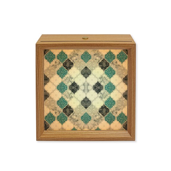 Wood Night Light Box Turquoise Damask Pattern Wooden LED Night Lights with USB Rechargeable Dimmable Touch Square Table Light Lace Tile Framework Wood Picture Frame Lamp for Bedside Desktop Display