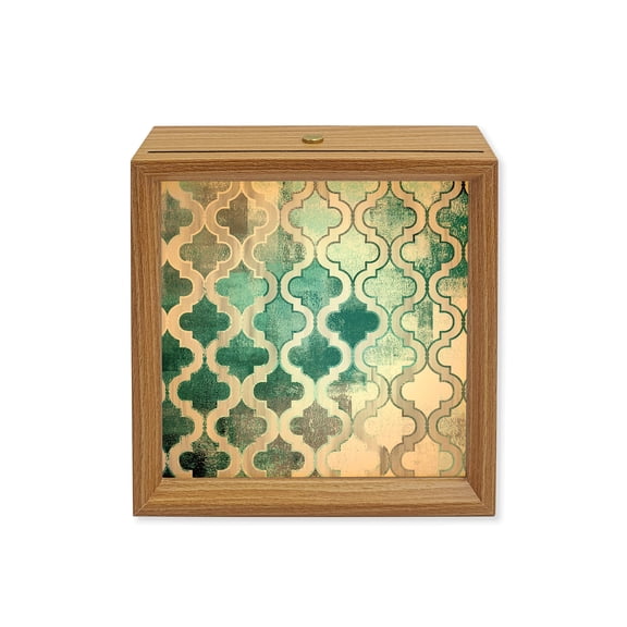 Wood Night Light Box Turquoise Morocco Pattern Wooden LED Night Lights with USB Rechargeable Dimmable Touch Square Table Light Abstract Graffiti Art Wood Picture Frame Lamp for Desktop Display