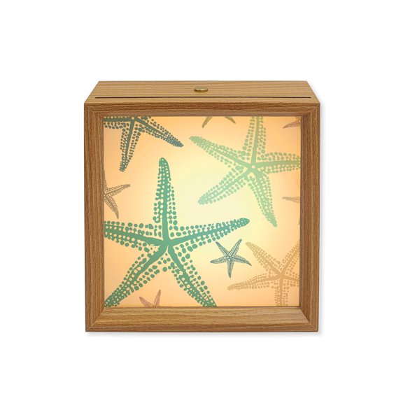 Wood Night Light Box Turquoise Starfish Wooden LED Night Lights with USB Rechargeable Dimmable Touch Square Table Light Summer Beach Coastal Wood Picture Frame Lamp for Bedside Desktop Display