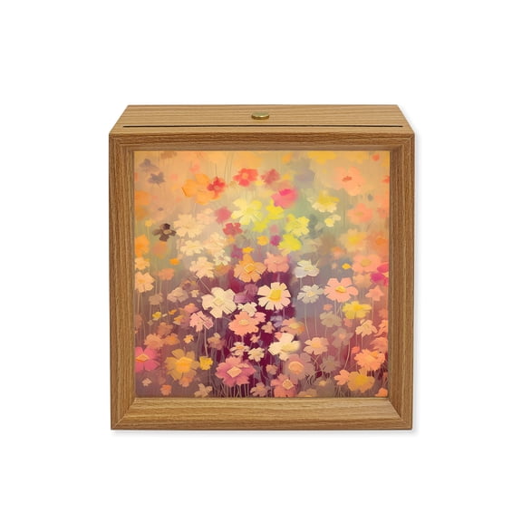 Wood Night Light Box Watercolor Flower Floral Wooden LED Night Lights with USB Rechargeable Dimmable Touch Square Table Light Leaves Branch Colorful Wood Picture Frame Lamp for Desktop Display