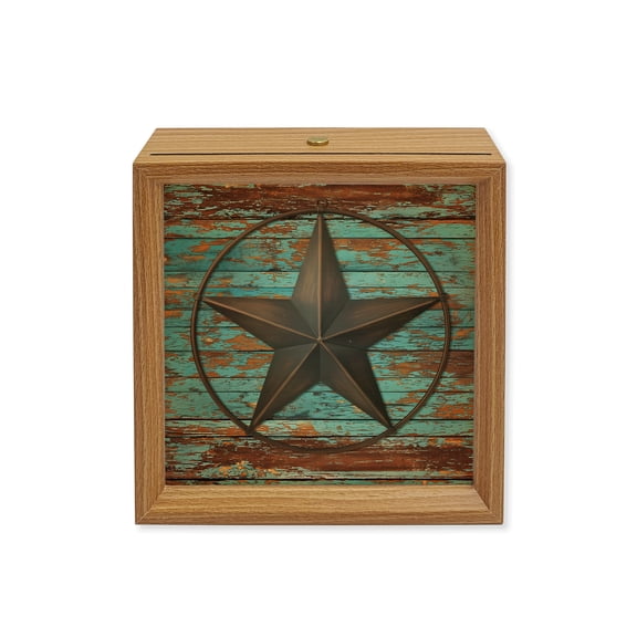 Wood Night Light Box Western Texas Star Barn Wooden LED Night Lights with USB Rechargeable Dimmable Touch Square Table Light Rustic Teal Wood Grain Wood Picture Frame Lamp for Desktop Display