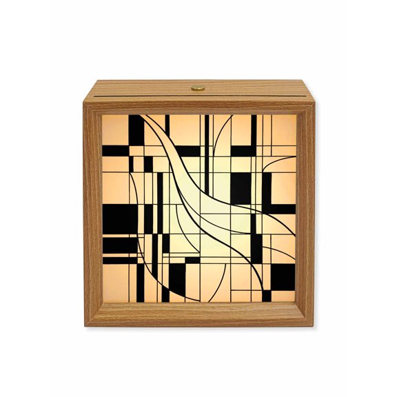Wood Night Light Box White Lines Wooden LED Night Lights with USB Rechargeable Dimmable Touch Square Table Light Modern Abstract Art Wood Picture Frame Lamp for Bedside Desktop Display Home Decor