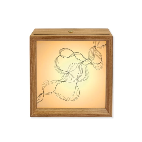 Wood Night Light Box White Twisted Lines Wooden LED Night Lights with USB Rechargeable Dimmable Touch Square Table Light Abstract Art Wood Picture Frame Lamp for Bedside Desktop Display Home Decor
