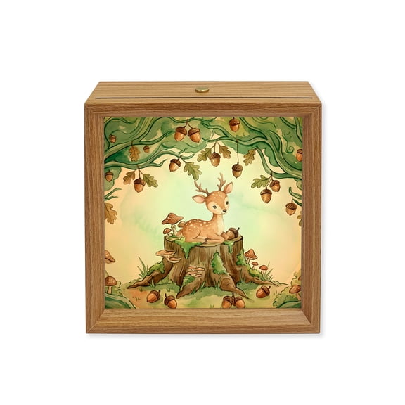 Wood Night Light Box Woodland Deer Wooden LED Night Lights with USB Rechargeable Dimmable Touch Square Table Light Forest Acorns Mushroom Wood Picture Frame Lamp for Bedside Desktop Display