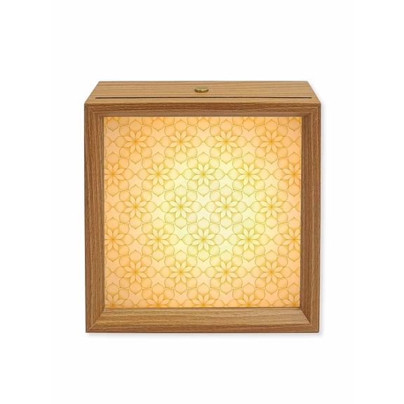 Wood Night Light Box Yellow Abstract Floral Wooden LED Night Lights with USB Rechargeable Dimmable Touch Square Table Light Modern Art Flower Wood Picture Frame Lamp for Bedside Desktop Display