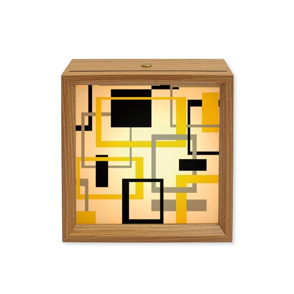 Wood Night Light Box Yellow Abstract Lines Wooden LED Night Lights with USB Rechargeable Dimmable Touch Square Table Light Modern Art Wood Picture Frame Lamp for Bedside Desktop Display Home Decor