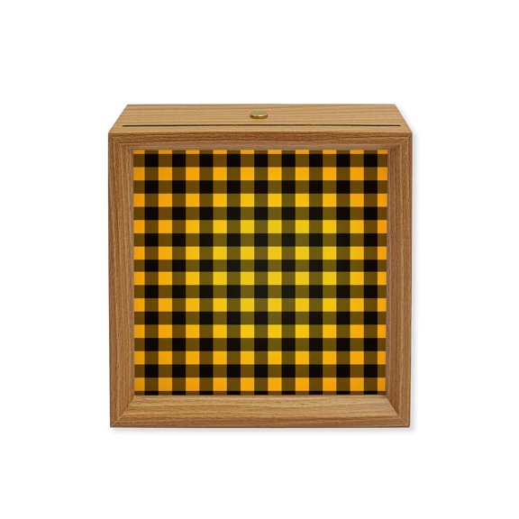Wood Night Light Box Yellow Buffalo Plaid Wooden LED Night Lights with USB Rechargeable Dimmable Touch Square Table Light Pastoral Black Checked Wood Picture Frame Lamp for Bedside Desktop Display