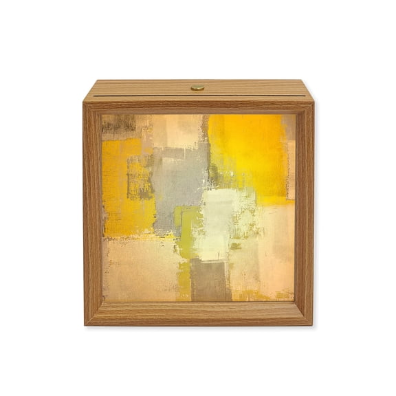 Wood Night Light Box Yellow Gray Block Wooden LED Night Lights with USB Rechargeable Dimmable Touch Square Table Light Abstract Art Wood Picture Frame Lamp for Bedside Desktop Display Home Decor