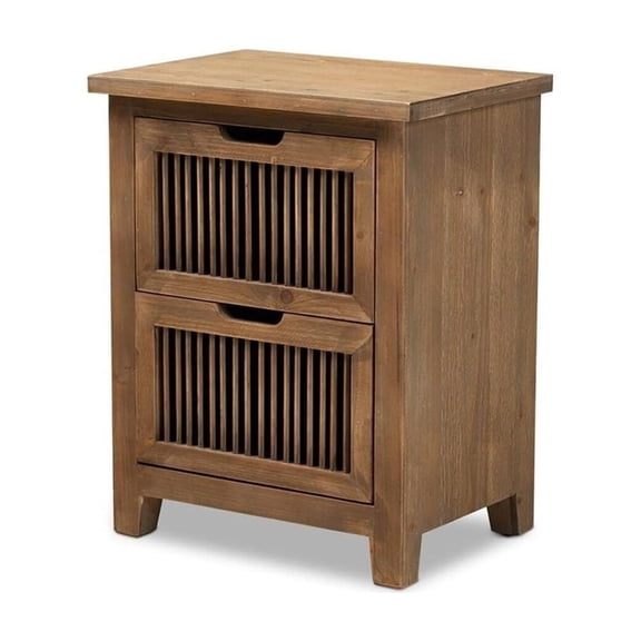 Wood Nightstand 2 Drawer Spindle Bedside Table Rustic Oak Finish Storage
