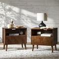 thumbnail image 1 of Wood End Table 2 Pieces with Drawer Open Shelf Charging Station Modern Table Living Room Walnut, 1 of 7