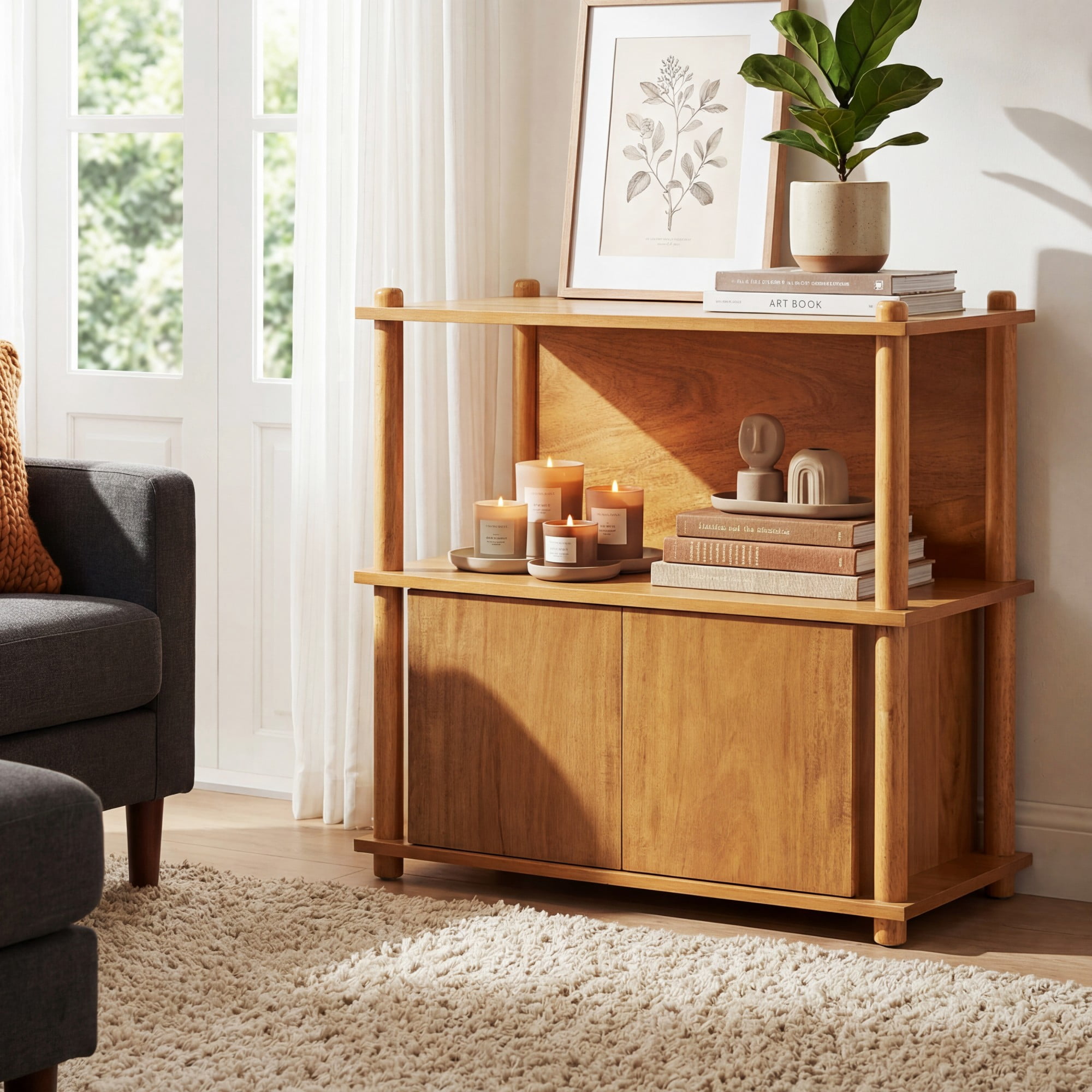 Wood Nightstand,End Table Side Table with Open Shelf & Storage Cabinet,Farmhouse Accent Table Bedside Table for Small Spaces,Living Room,Bedroom