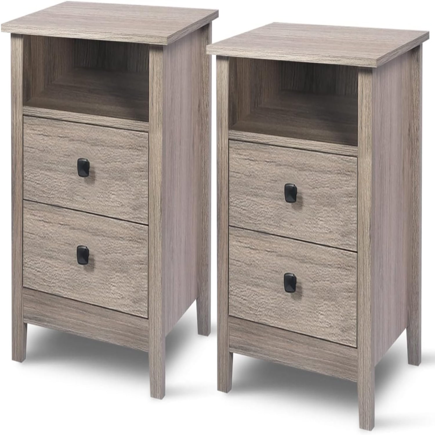 Wood Nightstand Set - Black Nightstands with Drawers for Bedroom Bedside Tall Night Stand with ...