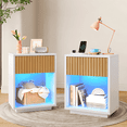 thumbnail image 1 of White  Nightstand  with Charging Station & LED Lights, End Table Side Table  Set of 2 for Bedroom Dorm Office, 1 of 10