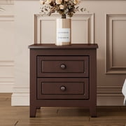 Wood Nightstands Walnut Besides Table with 2 Drawers for Bedroom Living Room, Mid Century Retro Bedside Table, Classic Night Stands End Table with Storage Drawers