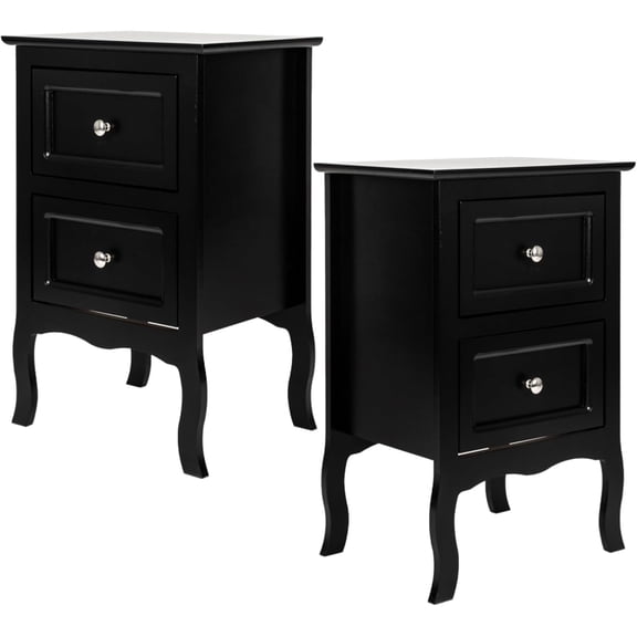 Wood Nightstands with 2 Drawers, Small Bedside End Tables for Bedroom, Dorm, Kids Room & Living Room, 16"W×12"D×24"H Black
