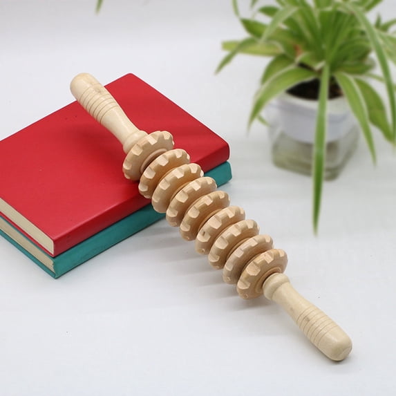 Wood Nine Wheel Abdominal Massager - Multifunctional Massage Stick with Various Roller Types for Relaxation and Muscle