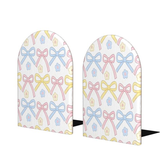 Wood Non-Skid Bookend For Shelves Heavy Duty Book Stand For Cds, Documents, Books, Periodicals, 1 Pair Bows And Flower