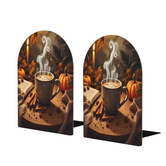 Wood Non-Skid Bookend For Shelves Heavy Duty Book Stand For Cds, Documents, Books, Periodicals, 1 Pair Cartoon Autumn Cozy Scene