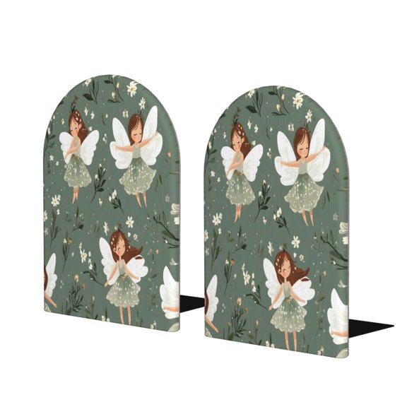 Wood Non-Skid Bookend For Shelves Heavy Duty Book Stand For Cds, Documents, Books, Periodicals, 1 Pair Elf And Flower