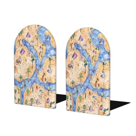 Wood Non-Skid Bookend For Shelves Heavy Duty Book Stand For Cds Documents Books Periodicals 1 Pair Game Map