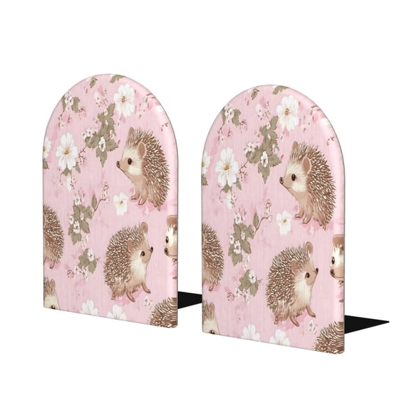 Wood Non-Skid Bookend For Shelves Heavy Duty Book Stand For Cds, Documents, Books, Periodicals, 1 Pair Hedgehog And Flower
