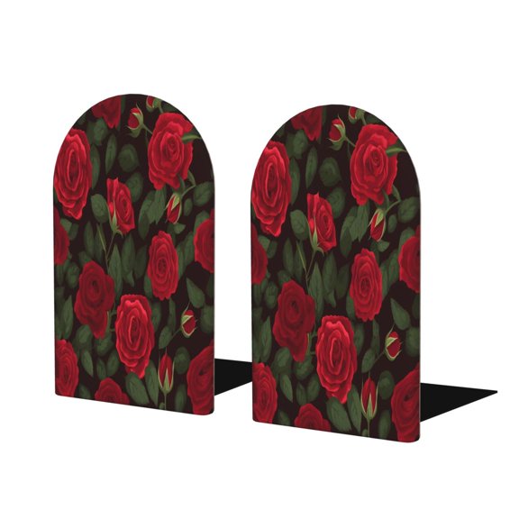 Wood Non-Skid Bookend For Shelves Heavy Duty Book Stand For Cds Documents Books Periodicals 1 Pair Red Rose Flower