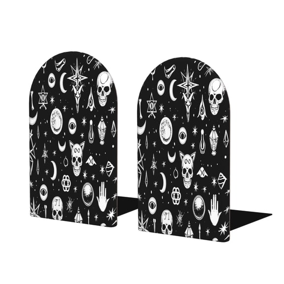 Wood Non-Skid Bookend For Shelves Heavy Duty Book Stand For Cds Documents Books Periodicals 1 Pair Retro Skull Head (2)