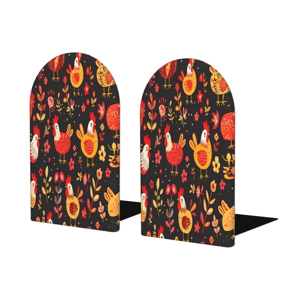 Wood Non-Skid Bookend For Shelves Heavy Duty Book Stand For Cds Documents Books Periodicals 1 Pair Rooster And Flower