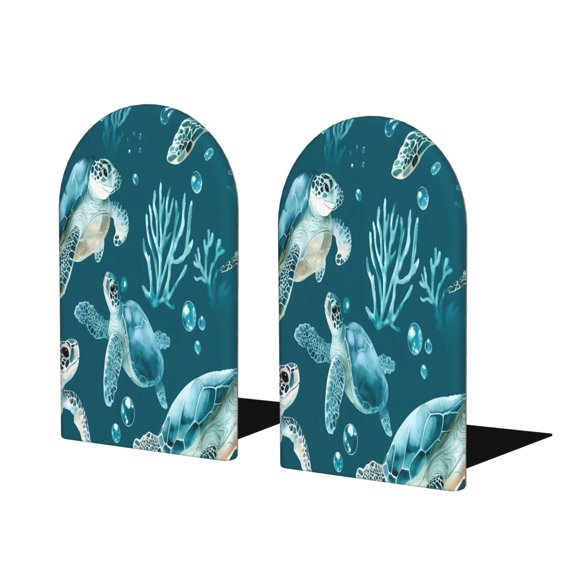 Wood Non-Skid Bookend For Shelves Heavy Duty Book Stand For Cds Documents Books Periodicals 1 Pair Sea Turtle