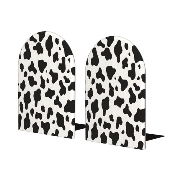 Wood Non-Skid Bookend For Shelves Heavy Duty Book Stand For Cds, Documents, Books, Periodicals, 1 Pair Simple Cow Print Pattern, Vector Art Style_1