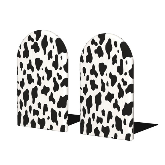 Wood Non-Skid Bookend For Shelves Heavy Duty Book Stand For Cds Documents Books Periodicals 1 Pair Simple Cow Print Pattern, Vector Art Style_1