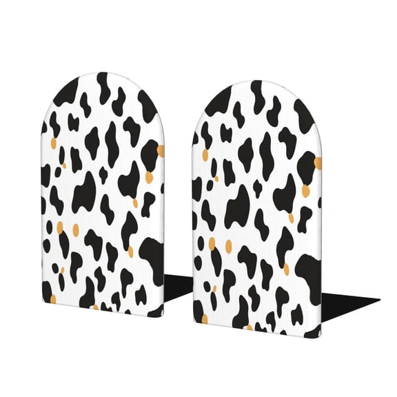 Wood Non-Skid Bookend For Shelves Heavy Duty Book Stand For Cds Documents Books Periodicals 1 Pair Simple Cow Print Pattern, Vector Art Style_2