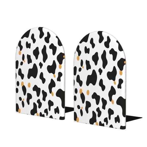 Wood Non-Skid Bookend For Shelves Heavy Duty Book Stand For Cds, Documents, Books, Periodicals, 1 Pair Simple Cow Print Pattern, Vector Art Style_2