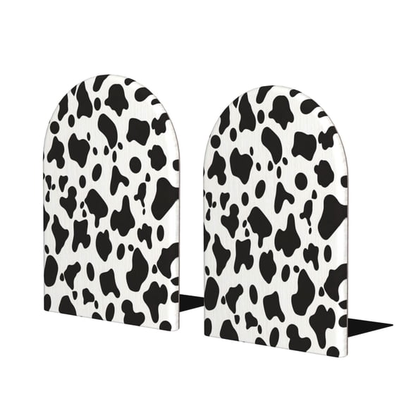 Wood Non-Skid Bookend For Shelves Heavy Duty Book Stand For Cds, Documents, Books, Periodicals, 1 Pair Simple Cow Print Pattern, Vector Art Style_3