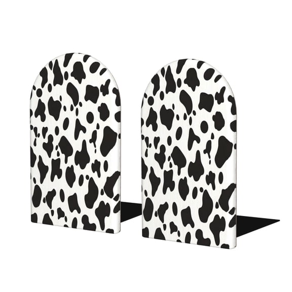 Wood Non-Skid Bookend For Shelves Heavy Duty Book Stand For Cds Documents Books Periodicals 1 Pair Simple Cow Print Pattern, Vector Art Style_3