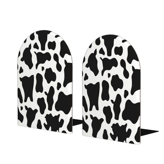 Wood Non-Skid Bookend For Shelves Heavy Duty Book Stand For Cds, Documents, Books, Periodicals, 1 Pair Simple Cow Print Pattern, Vector Art Style_4