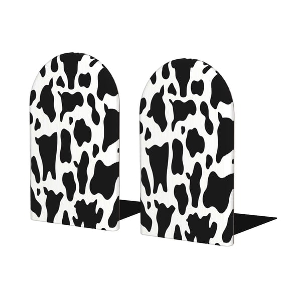 Wood Non-Skid Bookend For Shelves Heavy Duty Book Stand For Cds Documents Books Periodicals 1 Pair Simple Cow Print Pattern, Vector Art Style_4