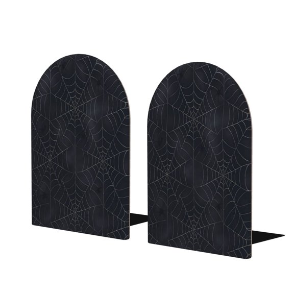 Wood Non-Skid Bookend For Shelves Heavy Duty Book Stand For Cds, Documents, Books, Periodicals, 1 Pair Spider Web Halloween Pattern